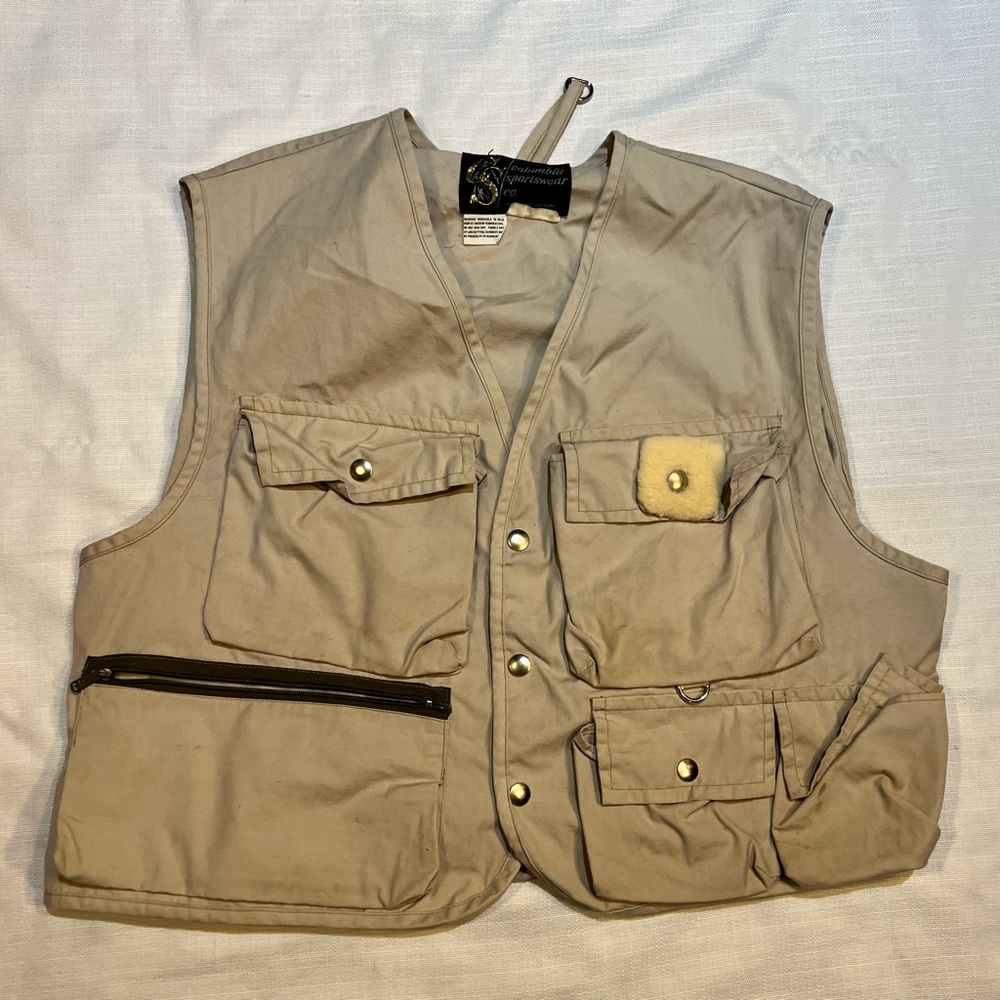 Men's vintage COLUMBIA SPORTSWEAR 1960s Beige fly fishing vest size XL X LARGE
